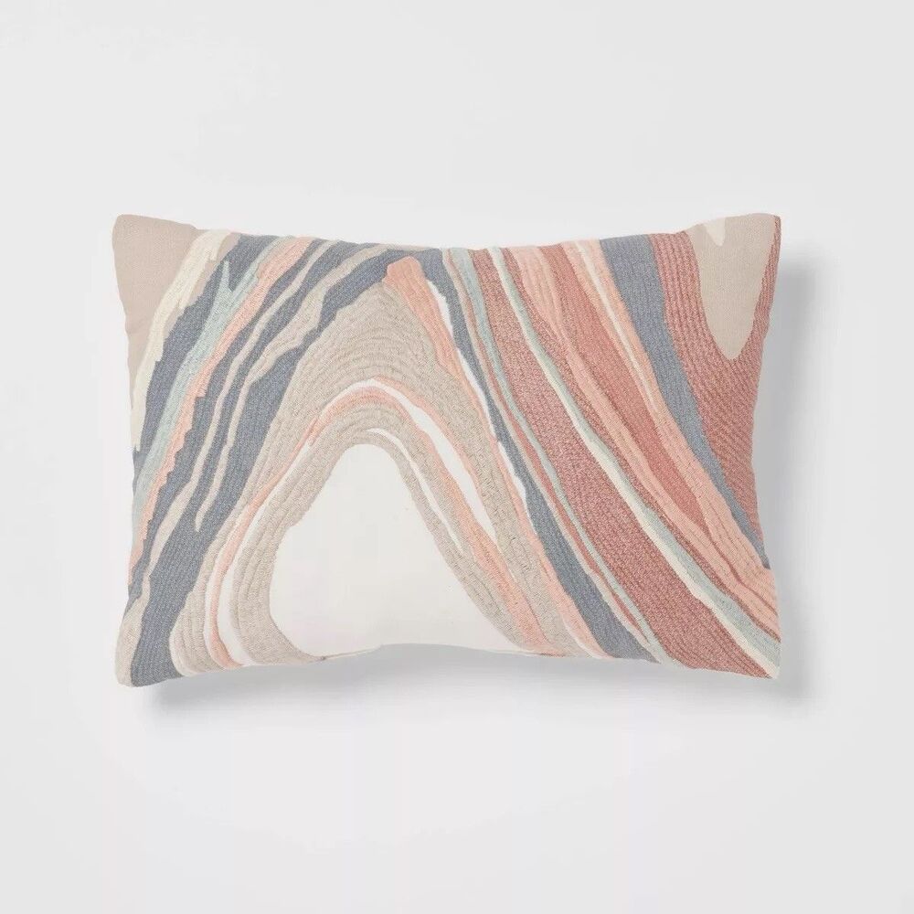 Threshold Luxe Woven Marble Decorative Pillow 14x20 Light Teal Green Terracotta